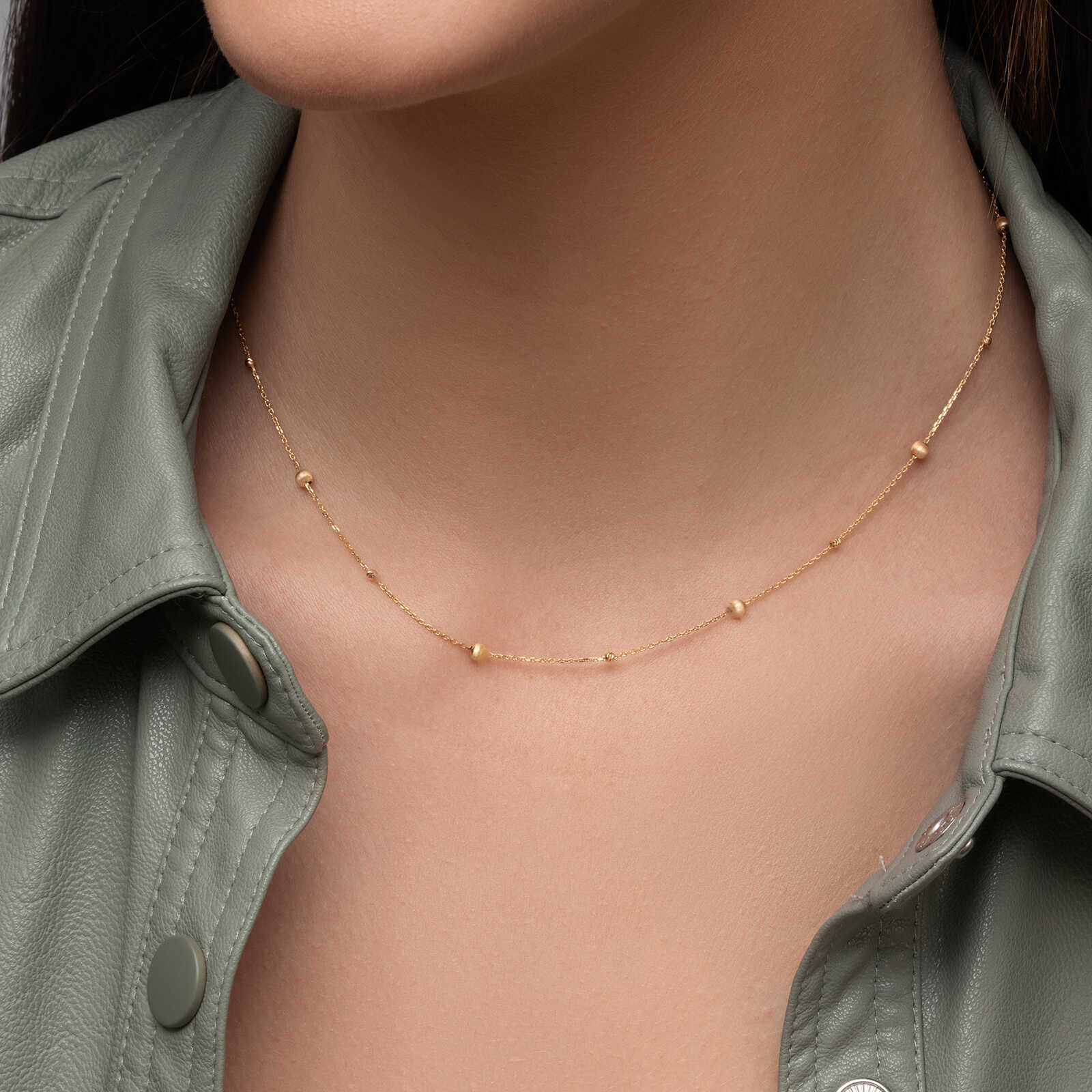 שרשרת פירנצה מזהב בשילוב חרוזי זהב