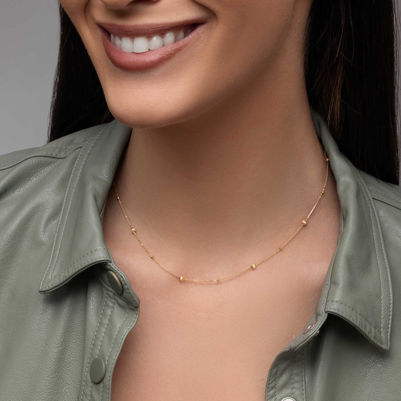 שרשרת פירנצה מזהב בשילוב חרוזי זהב