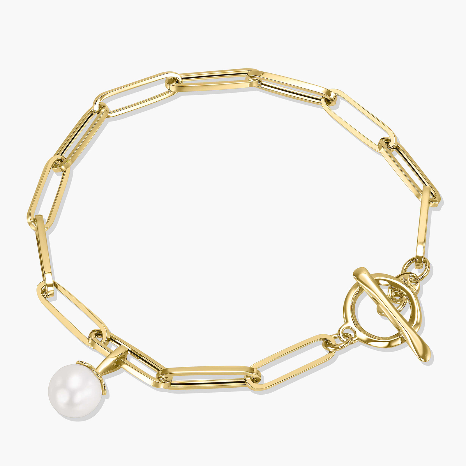 צמיד חוליות זהב בשילוב פנינה