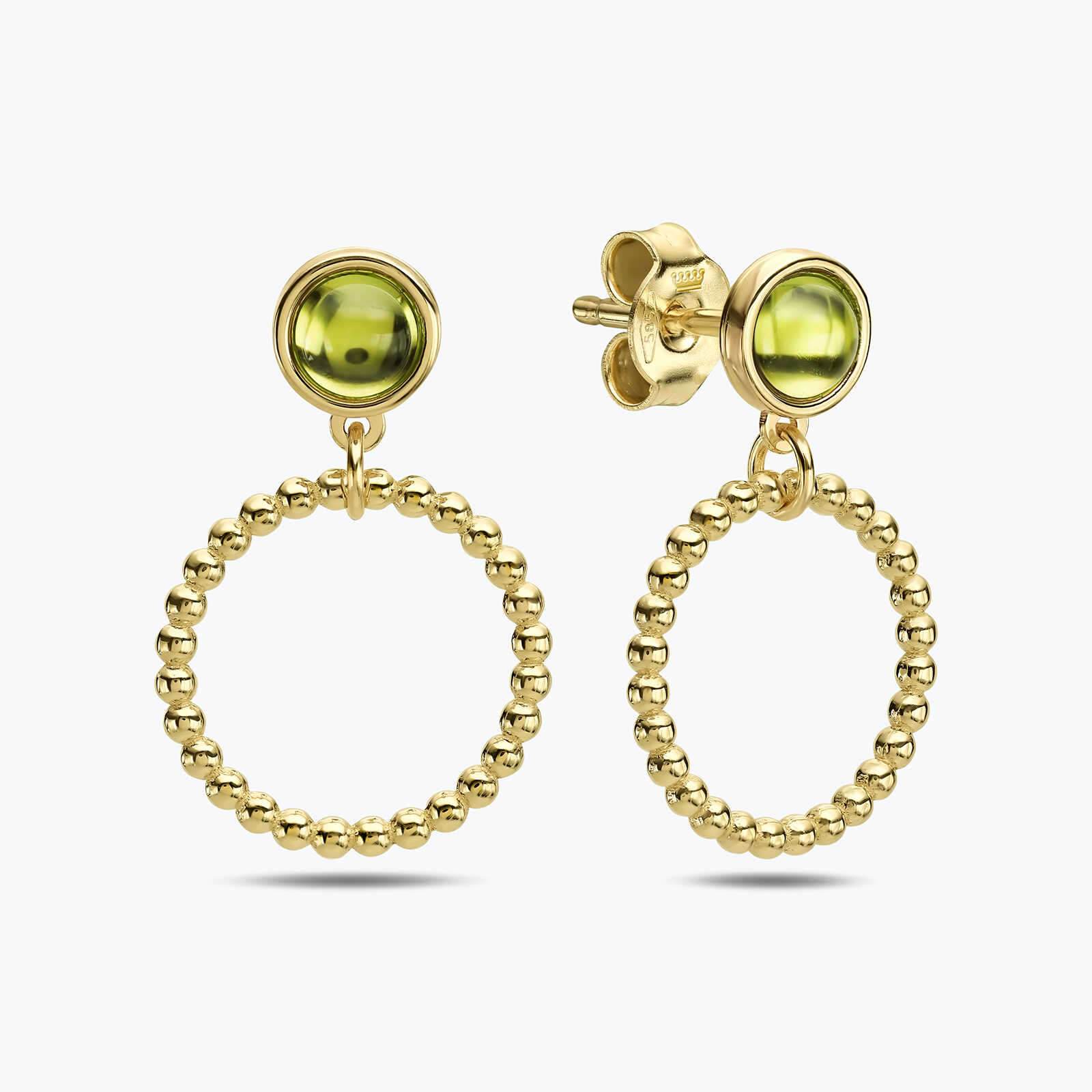 עגילי זהב בשיבוץ פרידוט