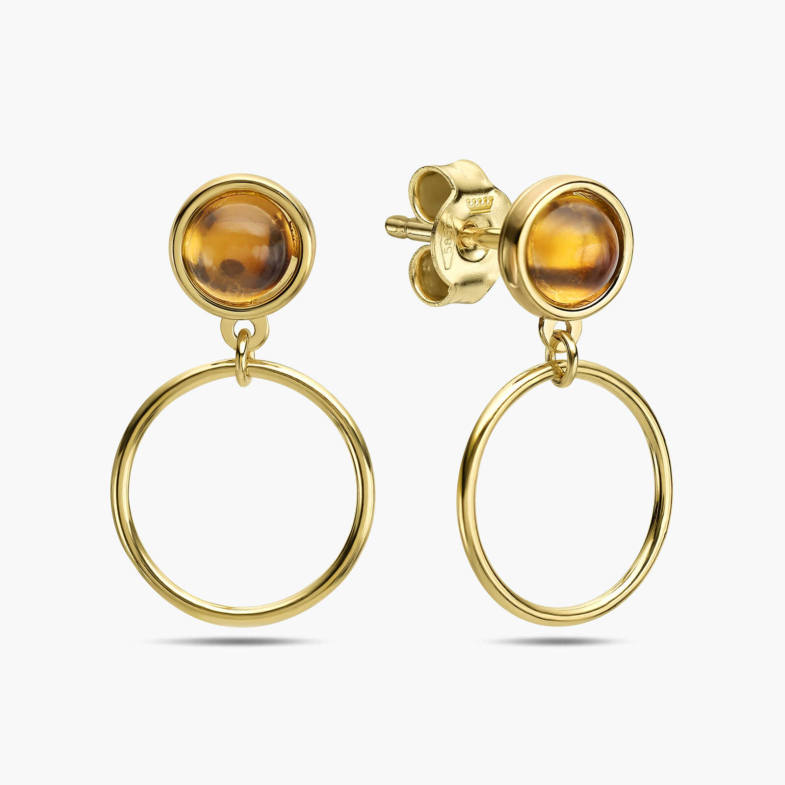 עגילי זהב בשיבוץ סיטרין