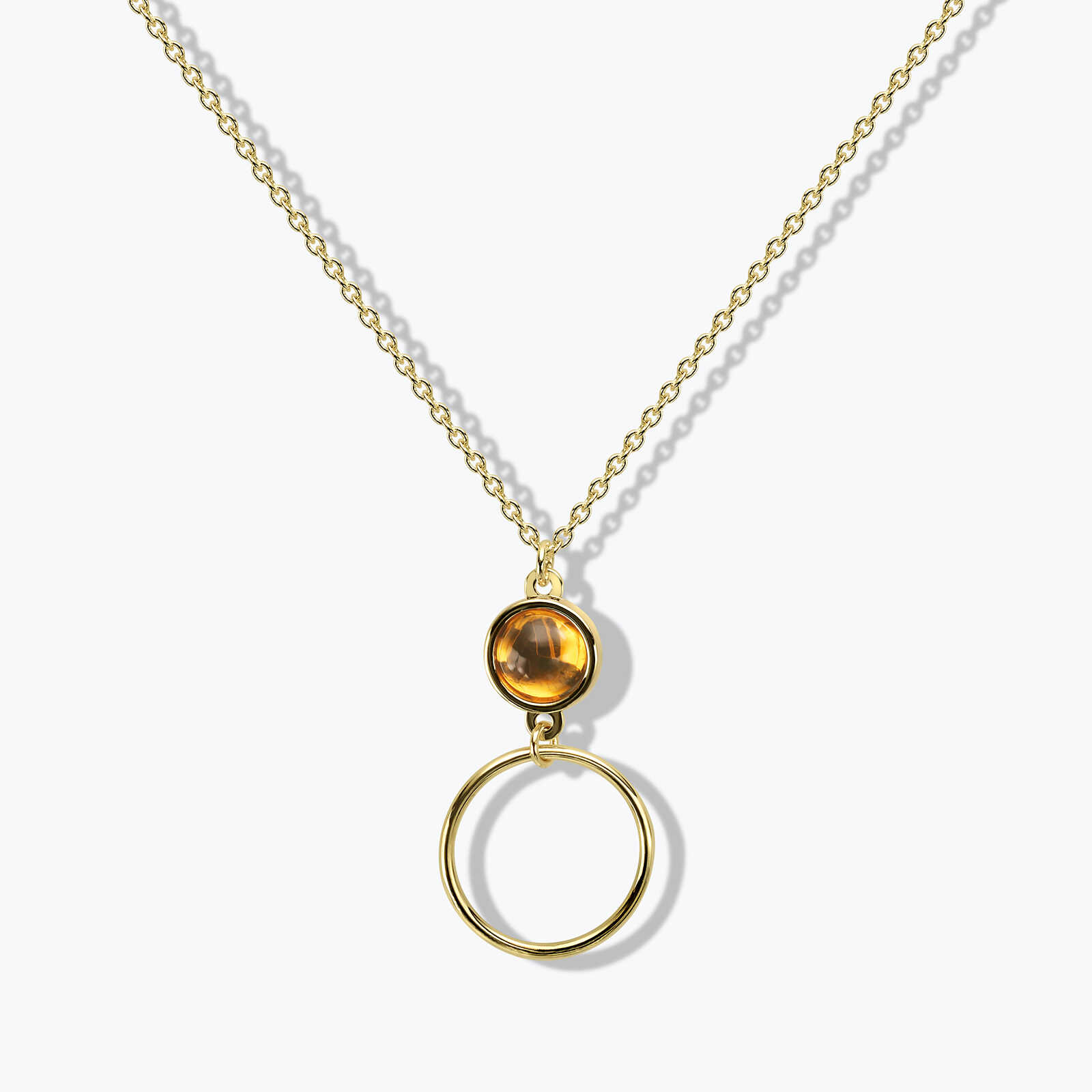 שרשרת זהב עם תליון עגול משובץ סיטרין