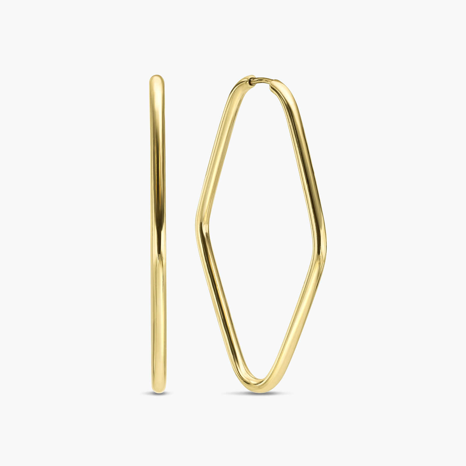 עגילי זהב בצורת מעוינים מעוגלים