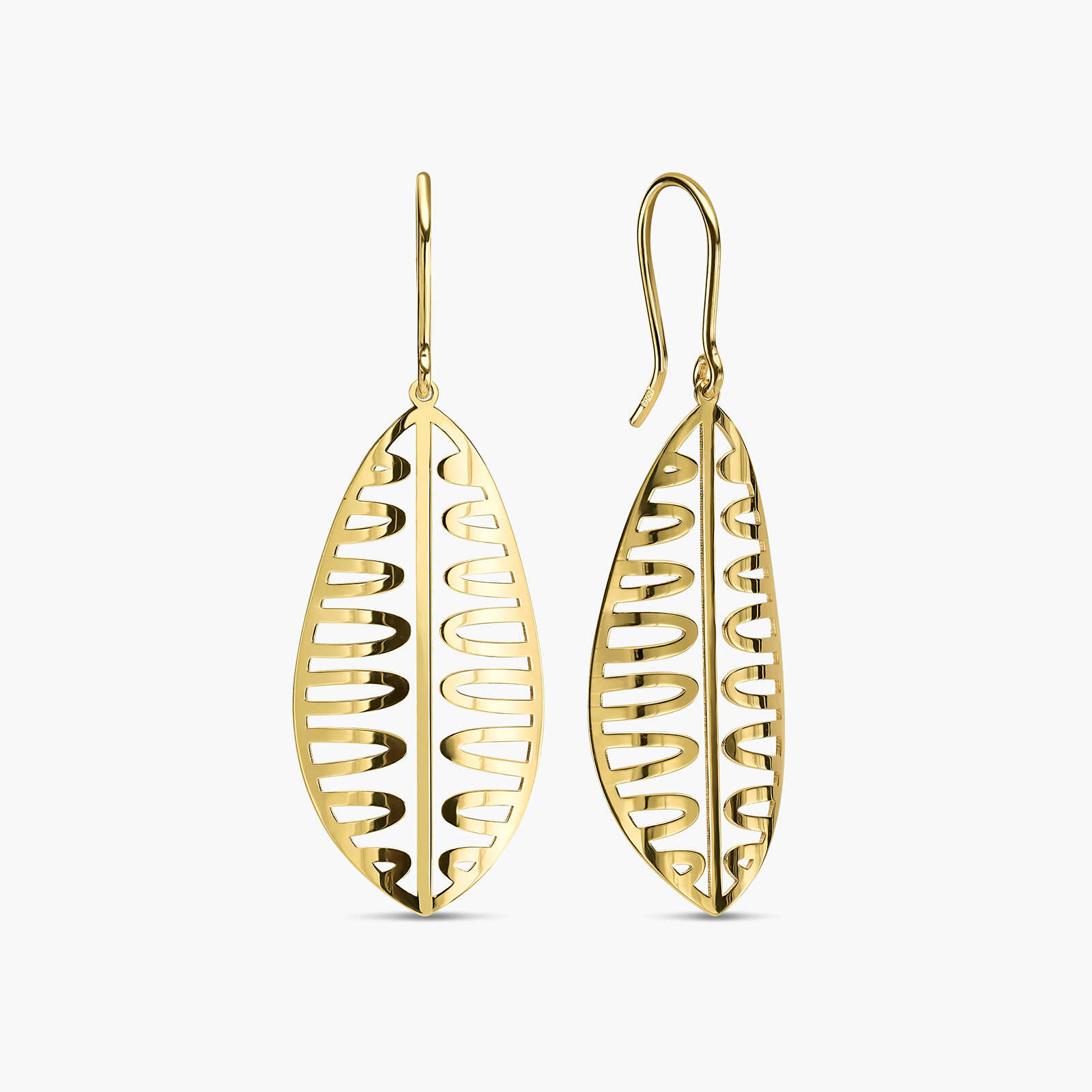 עגילי קמרון מזהב בצורת עלה