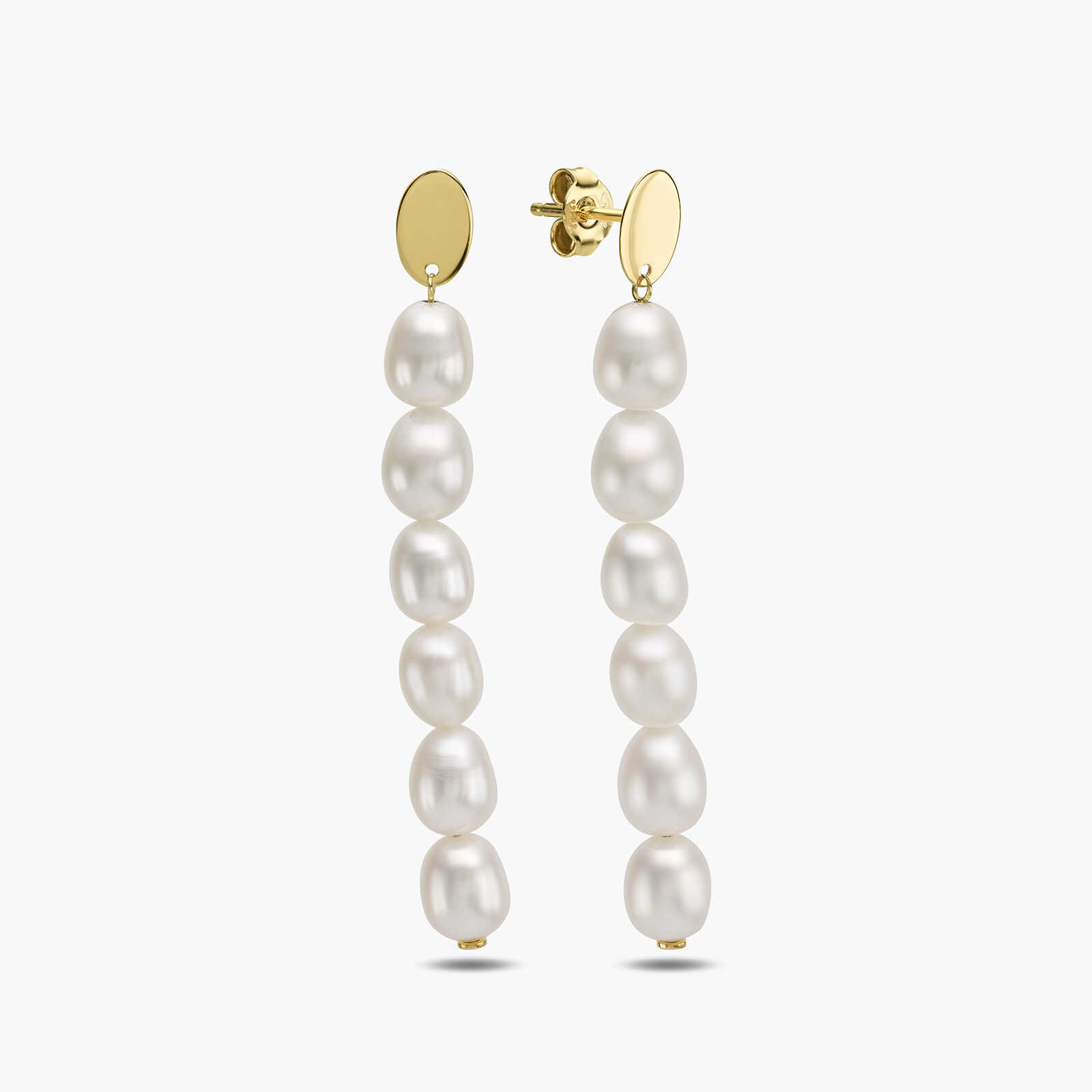 עגילי זהב ארוכים עם פנינים