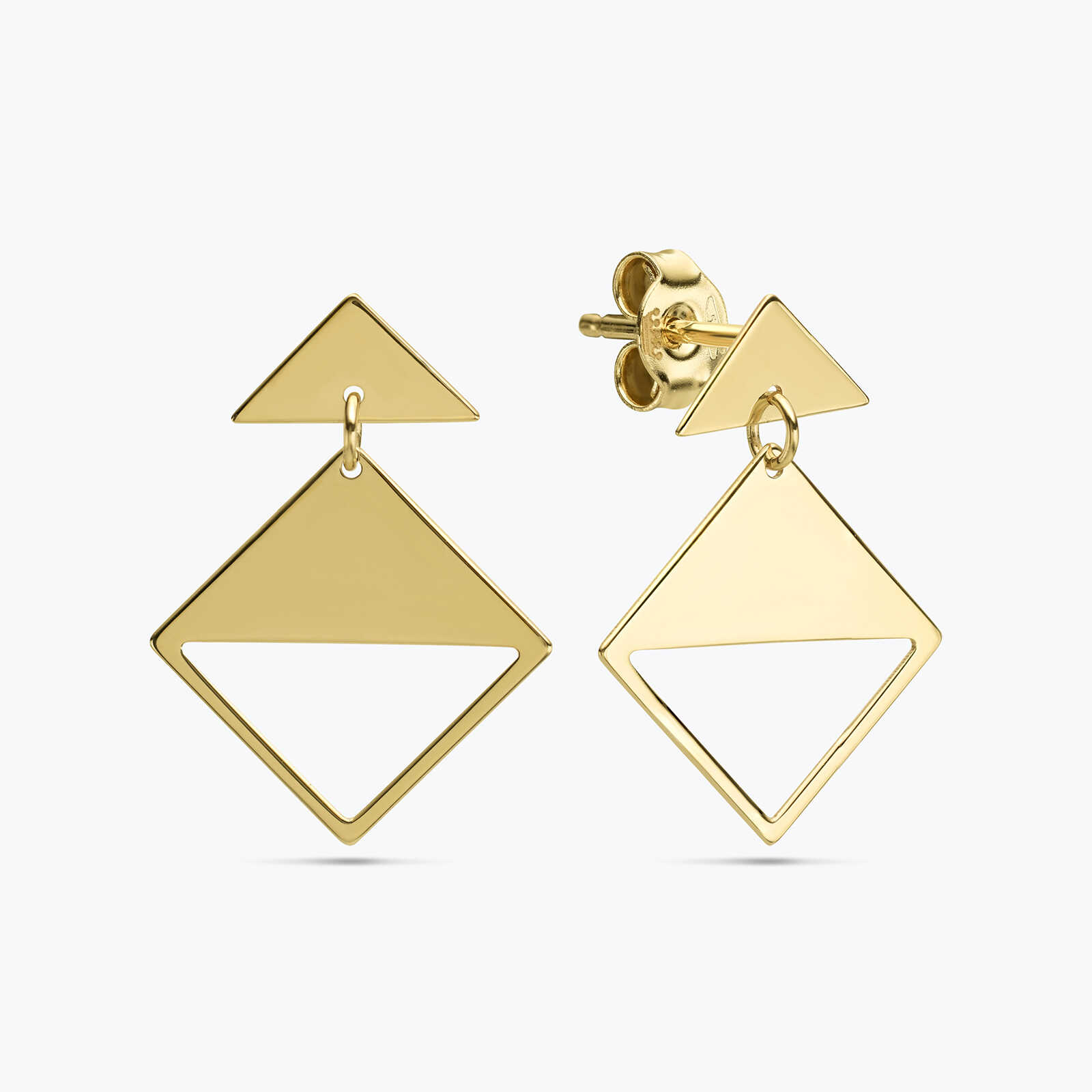 עגילי זהב בצורת משולש המתחבר למעוין