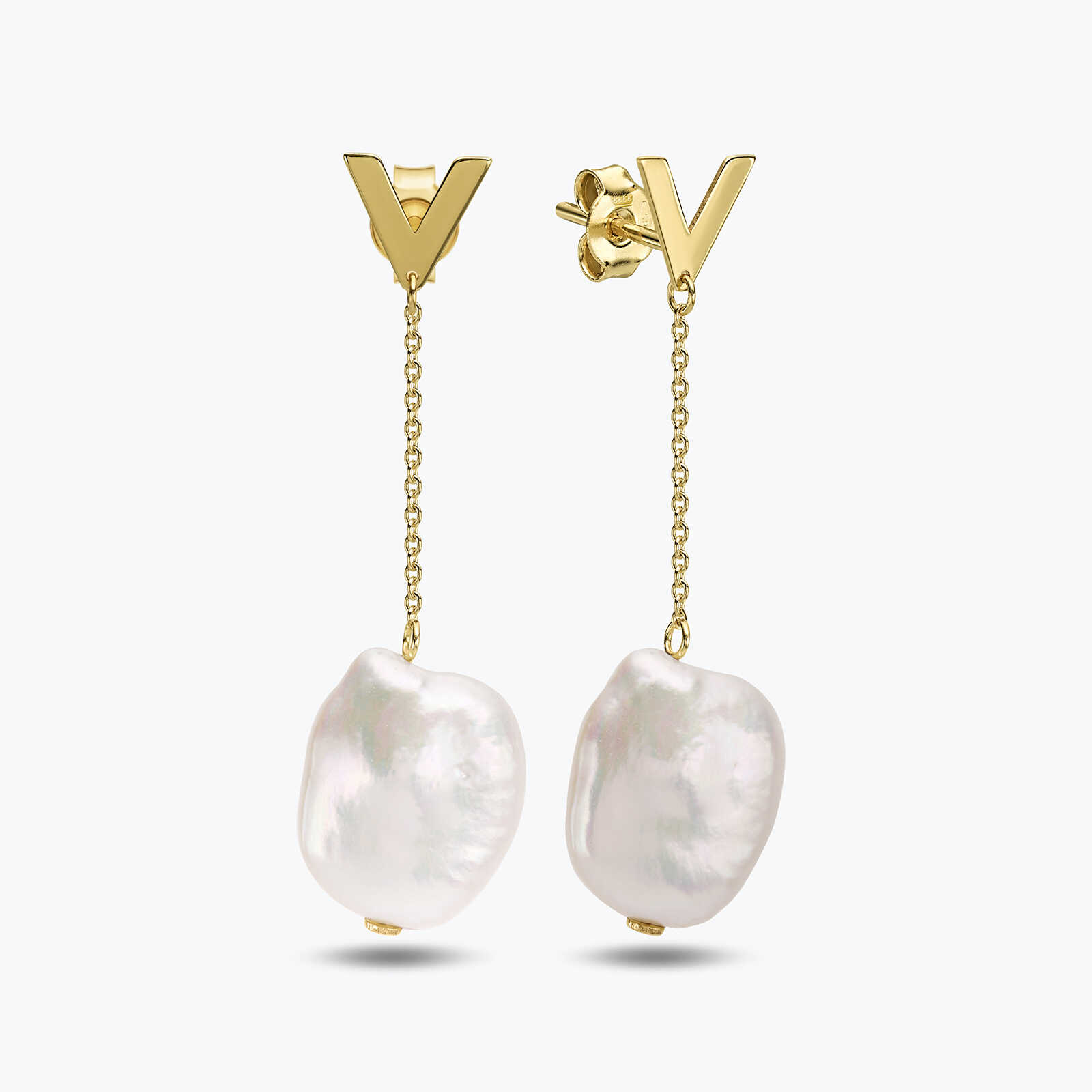 עגילי זהב עם פנינה