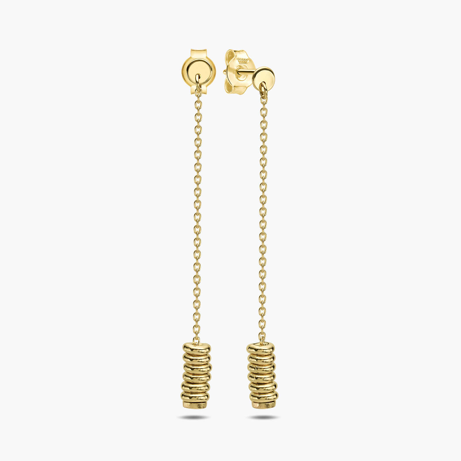 עגילי זהב ארוכים בשילוב טבעות זהב