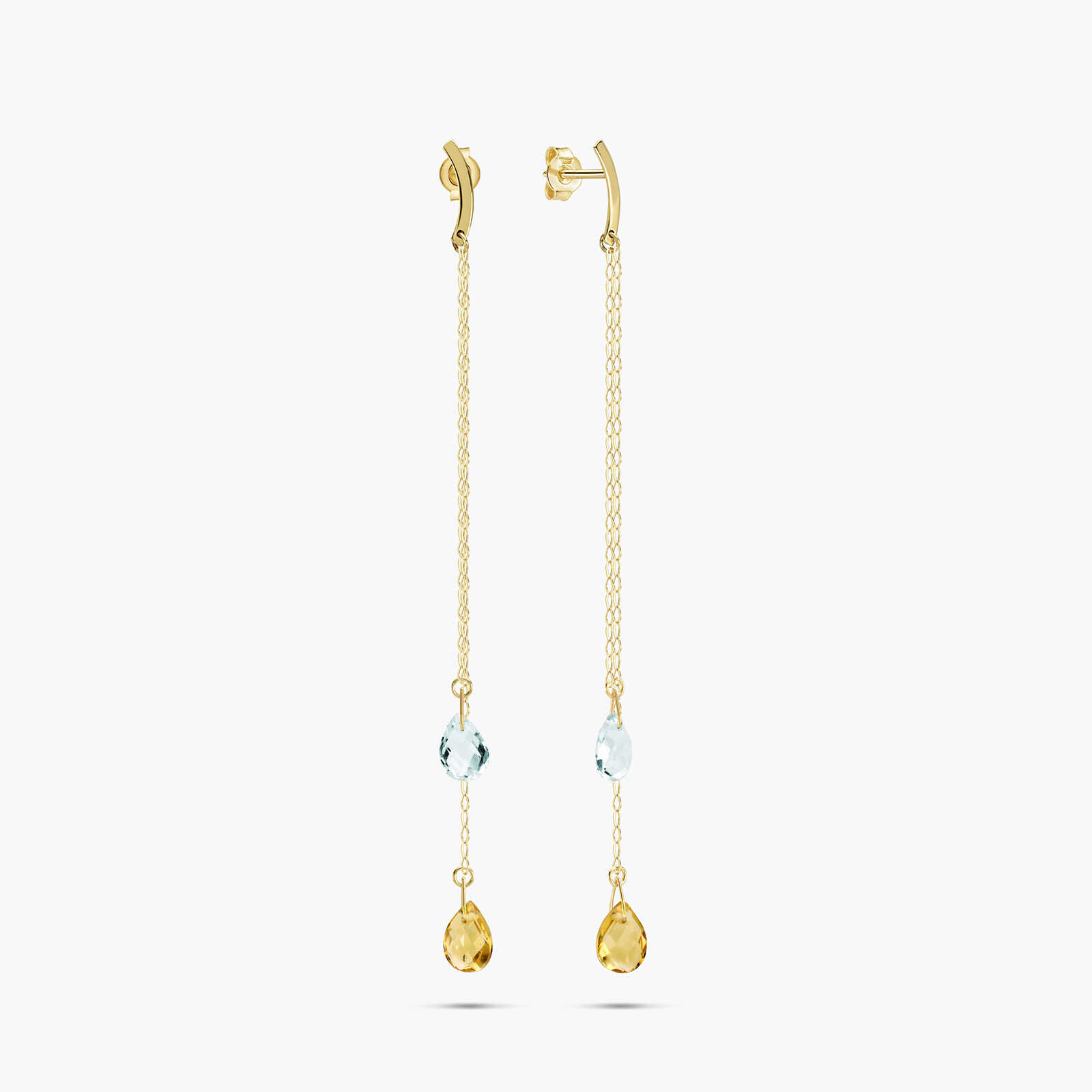 עגילי זהב ארוכים עם פרסיאוליט וסיטרין