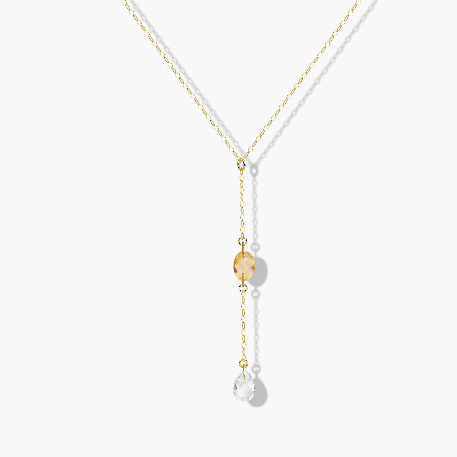 שרשרת עניבה מזהב עם סיטרין ופרסיאוליט