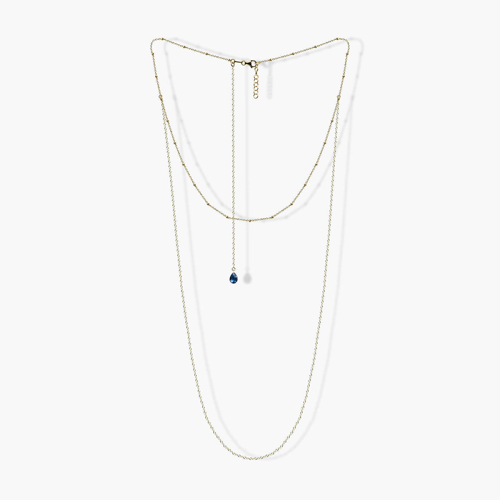 שרשרת זהב כפולה למפתחי גב עם טיפת בלו לונדון