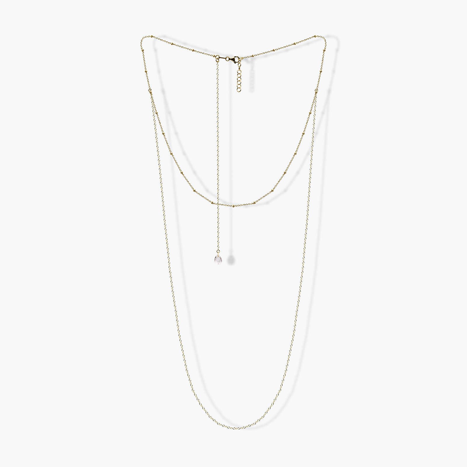 שרשרת זהב כפולה למפתחי גב עם טיפת בלו טופז