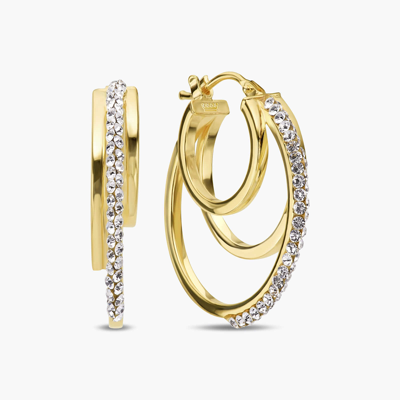 עגילי חישוק זהב משובצים אבני סברובסקי