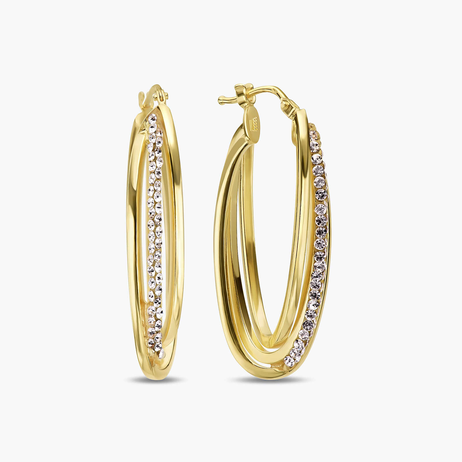 עגילי חישוק זהב משובצים אבני סברובסקי