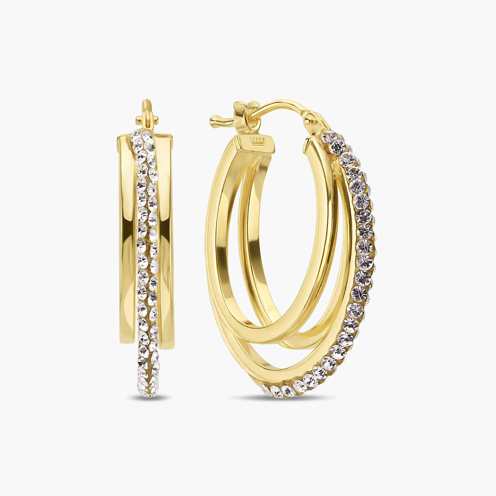 עגילי חישוק זהב משובצים אבני סברובסקי