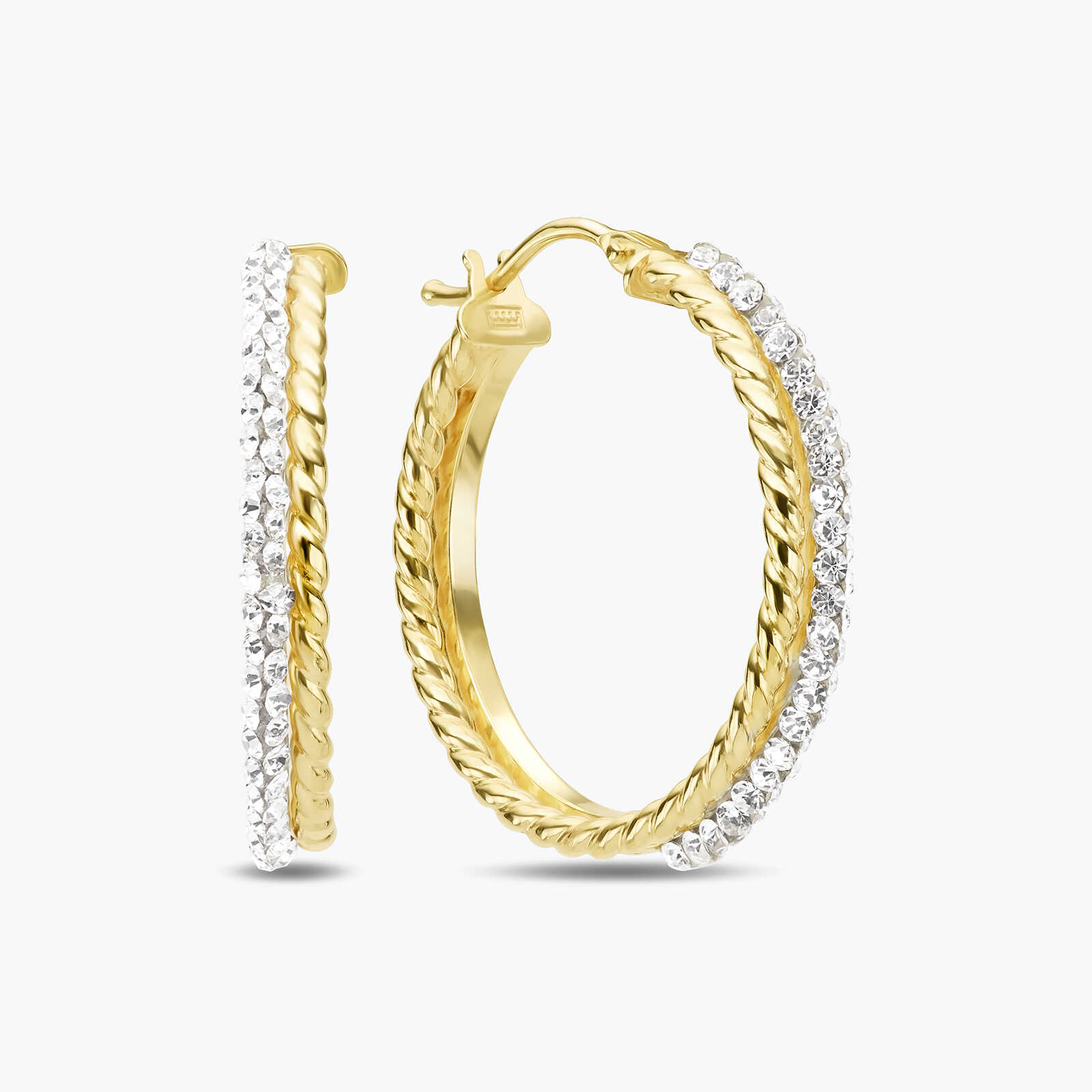 עגילי זהב חישוקים משובצים אבני סברוסקי