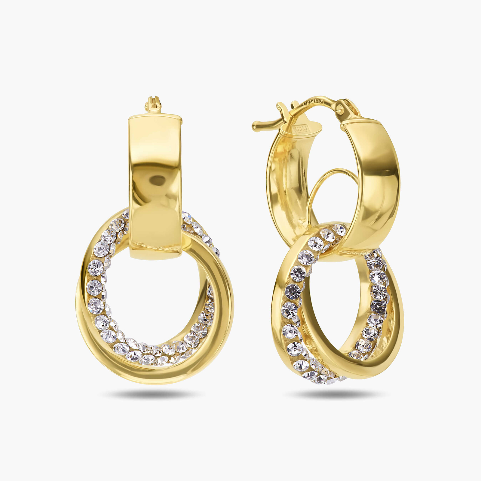 עגילי חישוקי זהב משובצים באבני סברובסקי