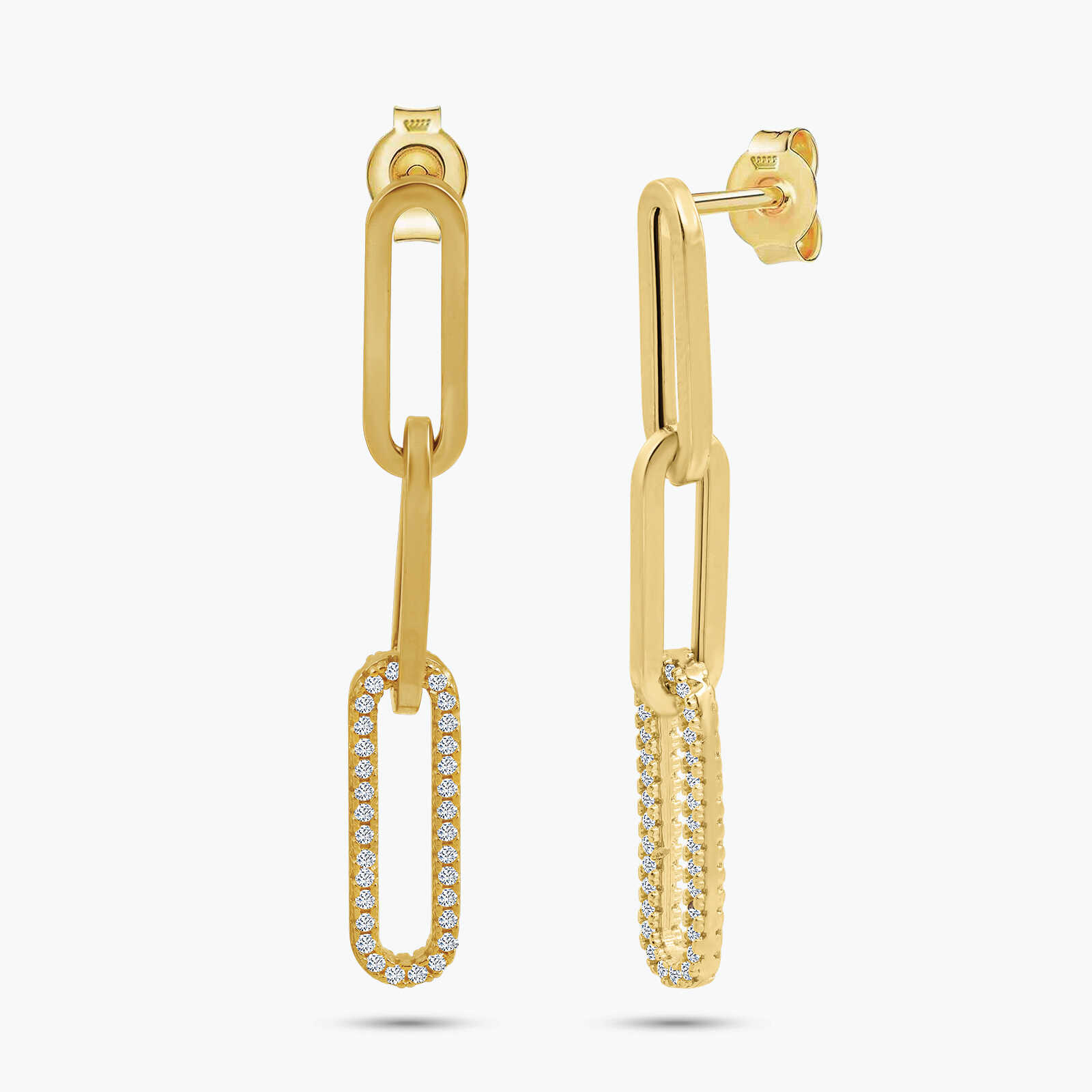 עגילי חוליות מזהב 14K בשילוב זרקונים נוצצים