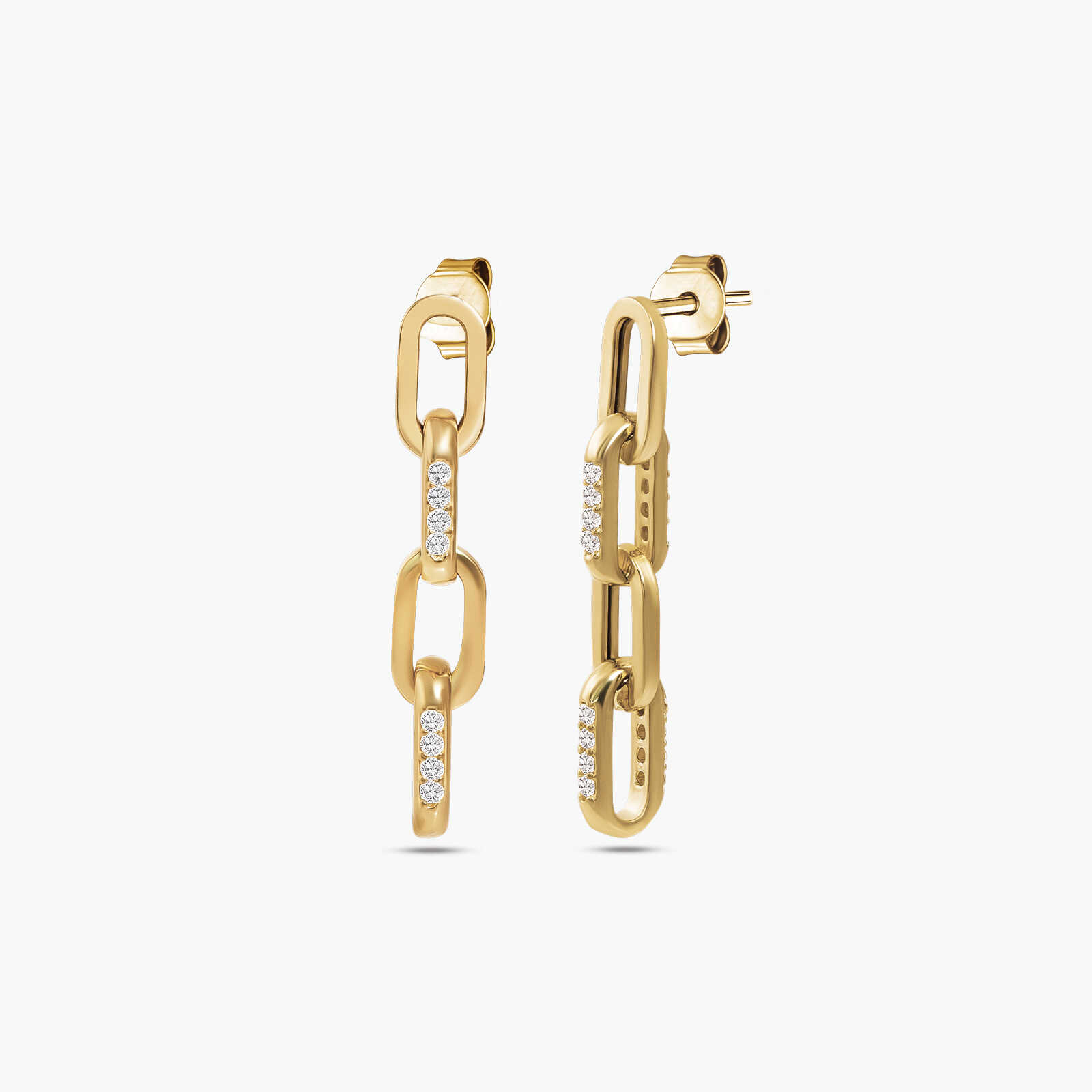 עגילי חוליות מזהב 14K בשיבוץ זרקונים נוצצים