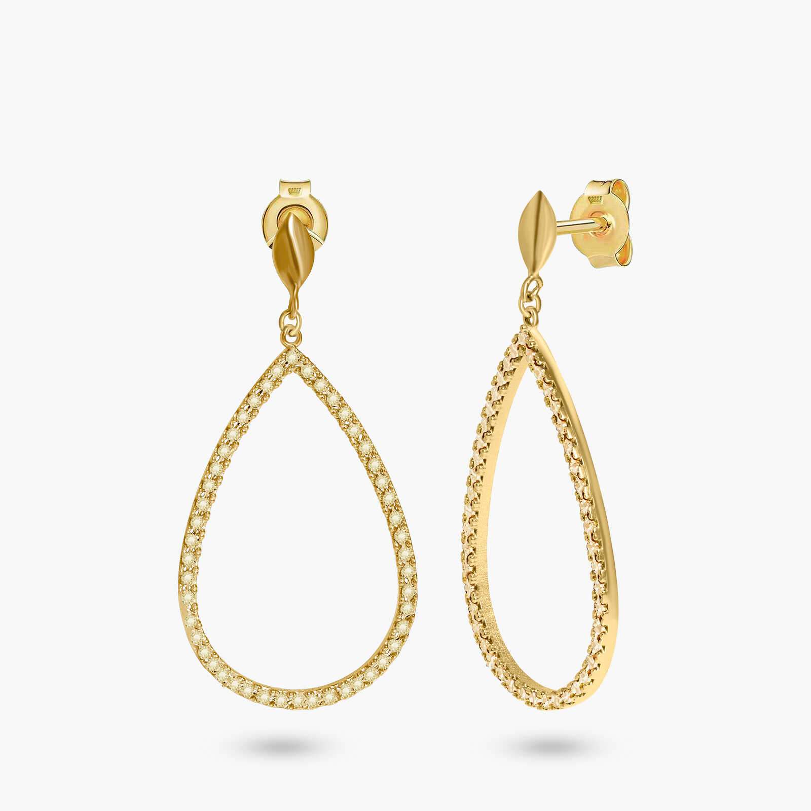 עגילי טיפה מזהב משובצים זרקונים נוצצים