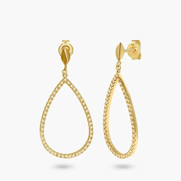 עגילי טיפה מזהב משובצים זרקונים נוצצים