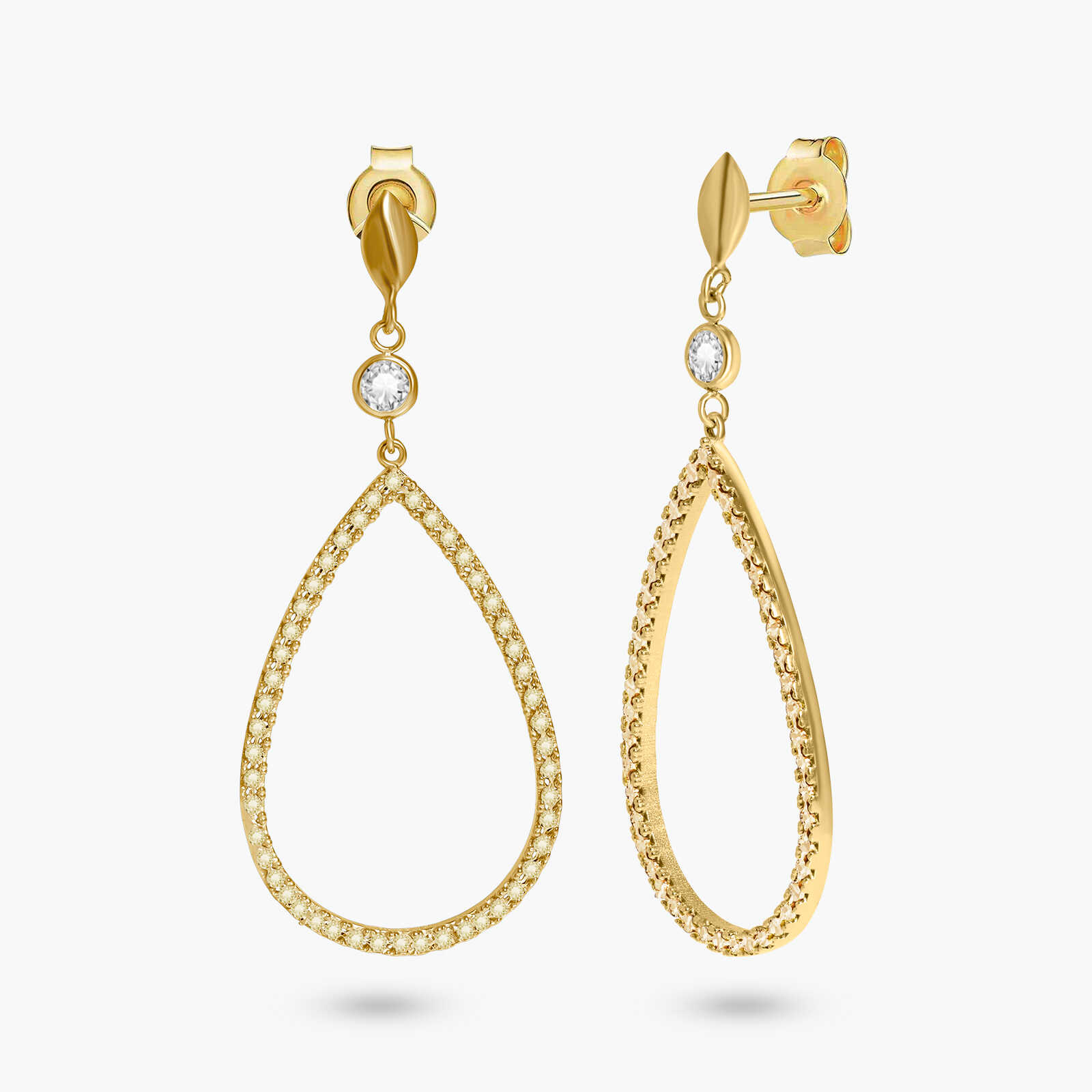 עגילי טיפה מזהב 14K משובצת זרקונים