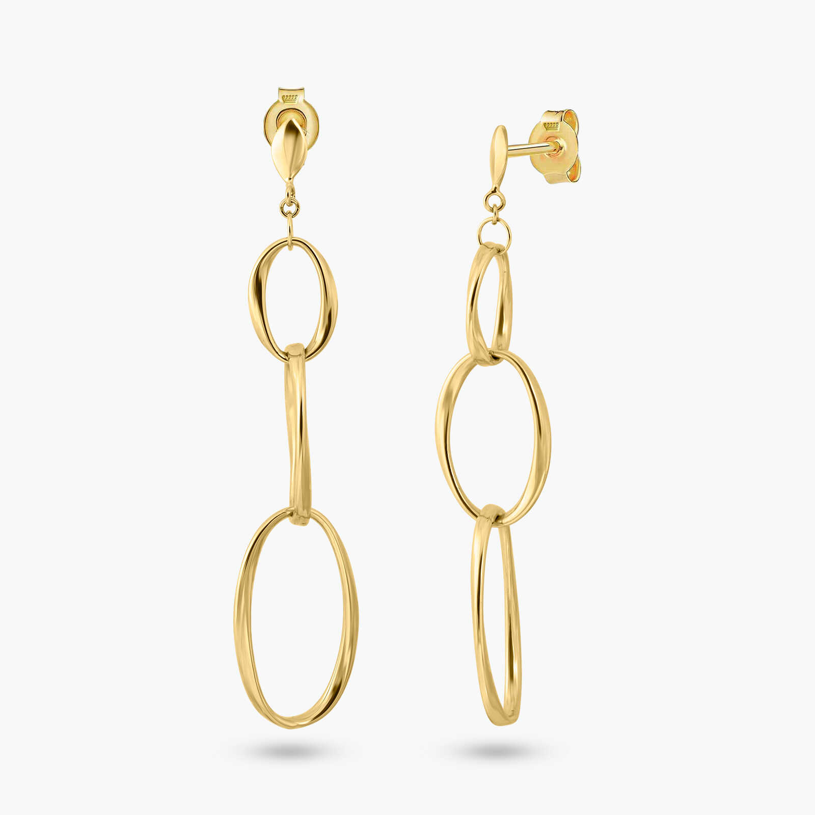 עגילי זהב 14K במראה חוליות אובליות