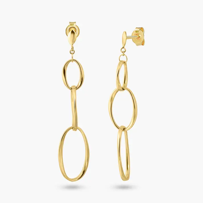 עגילי זהב 14K במראה חוליות אובליות