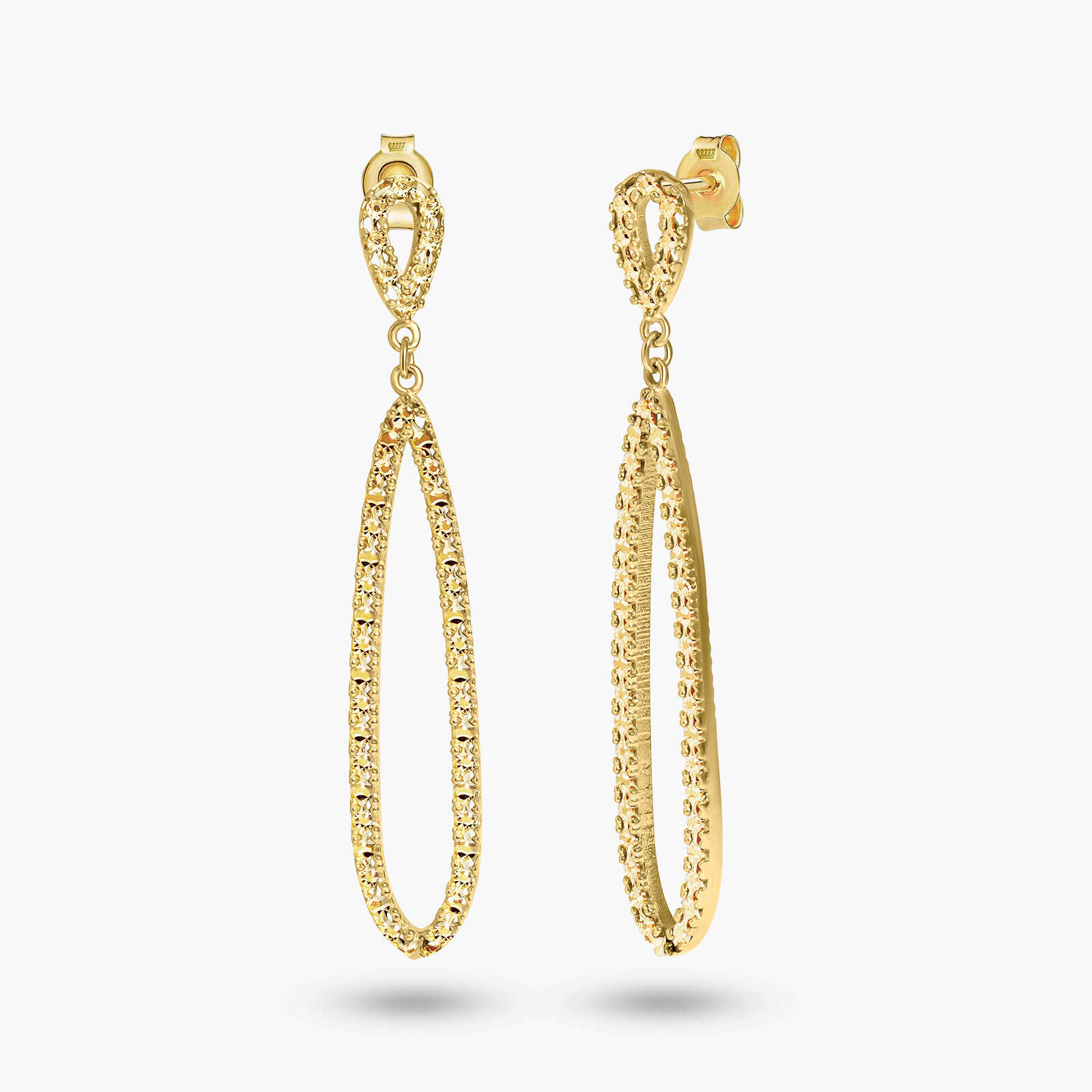 עגילי זהב ארוכים בגימור מרוקע