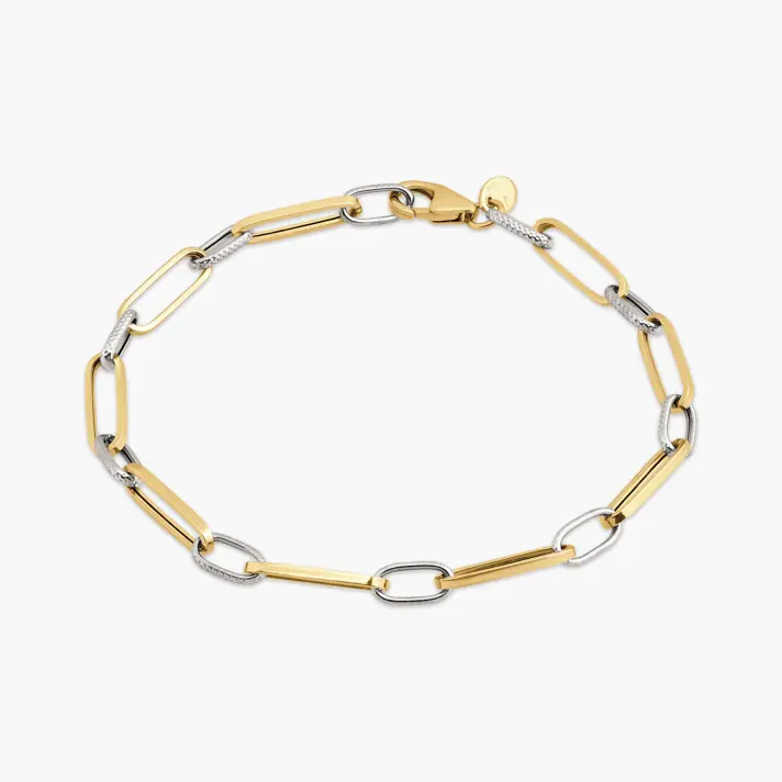 צמיד זהב חוליות בשילוב זהב לבן וצהוב 14K