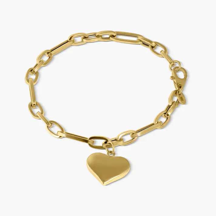צמיד חוליות זהב 14K עם צ'ארם לב