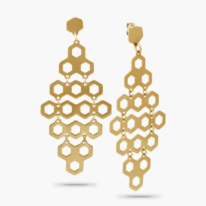 עגילי זהב מסדרת Honey bee