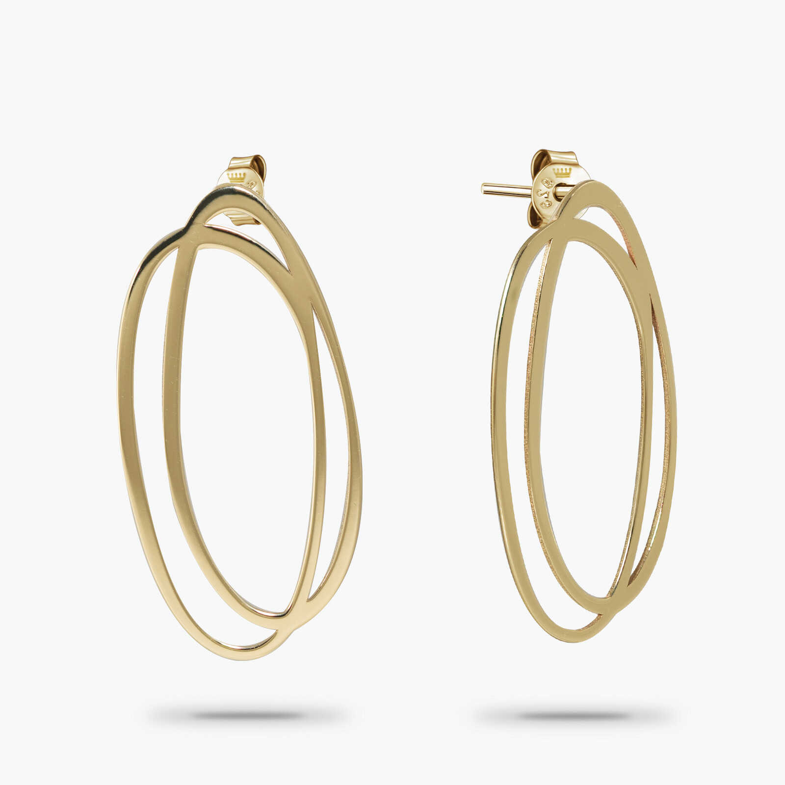 עגילי אליפסה כפולה מזהב