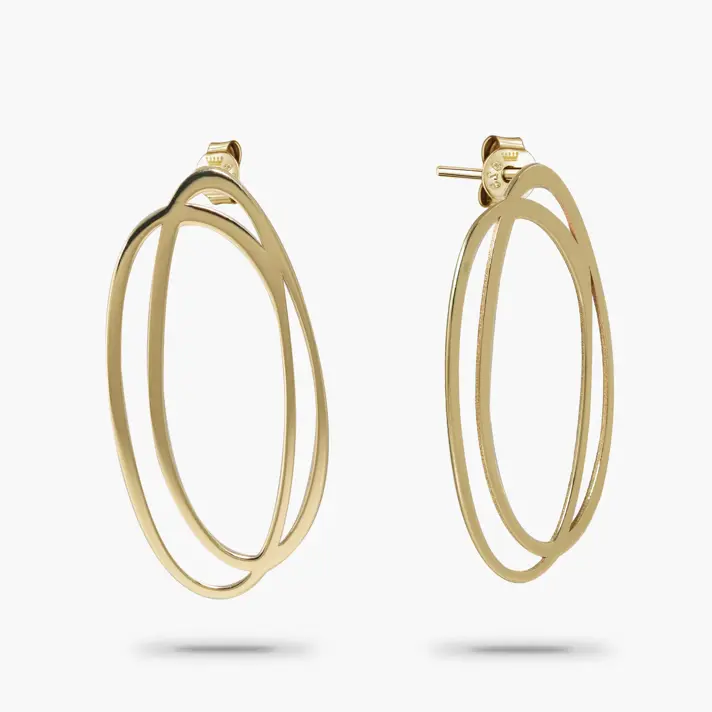 עגילי אליפסה כפולה מזהב