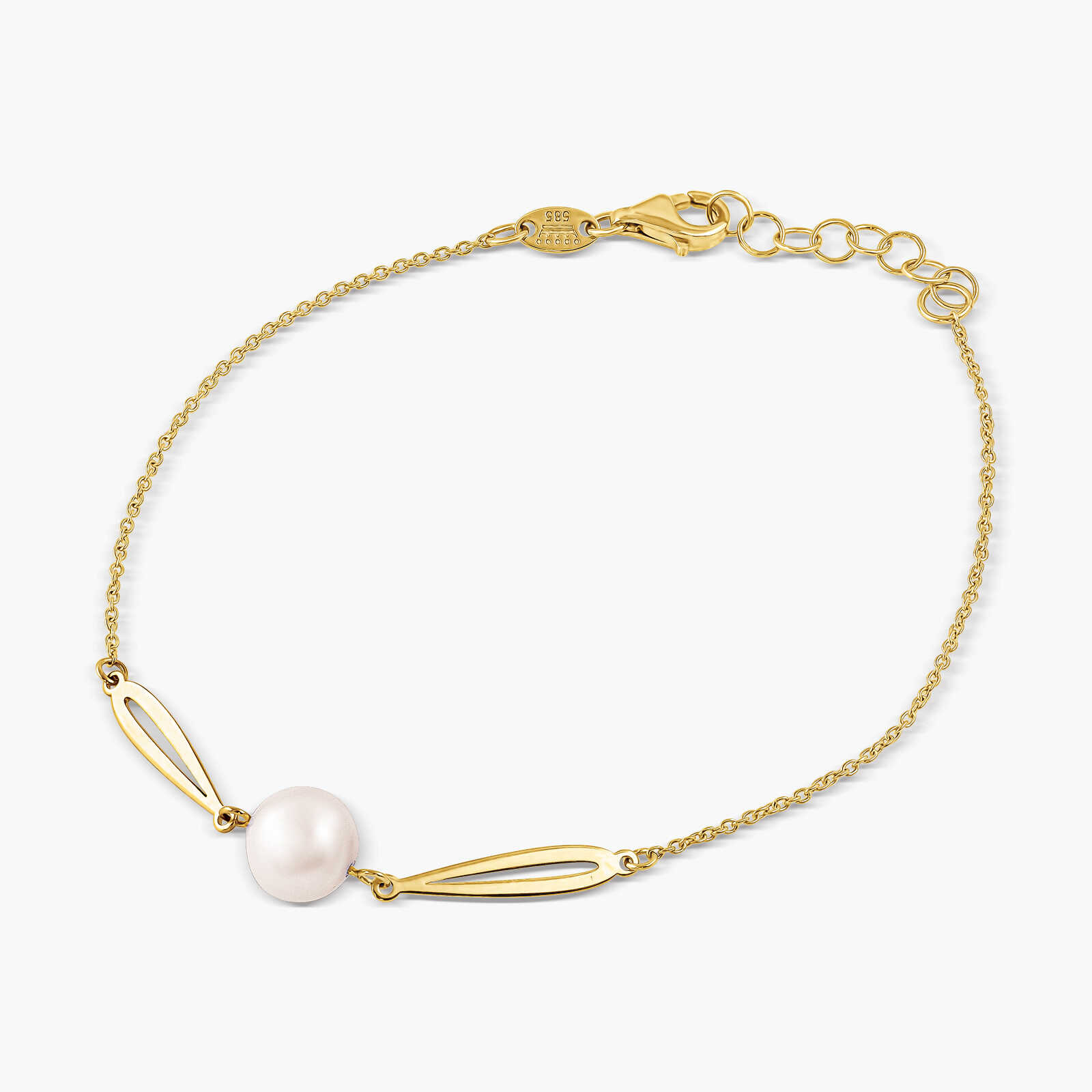 צמיד טיפת טל מזהב 14K בשילוב טיפות זהב ופנינה