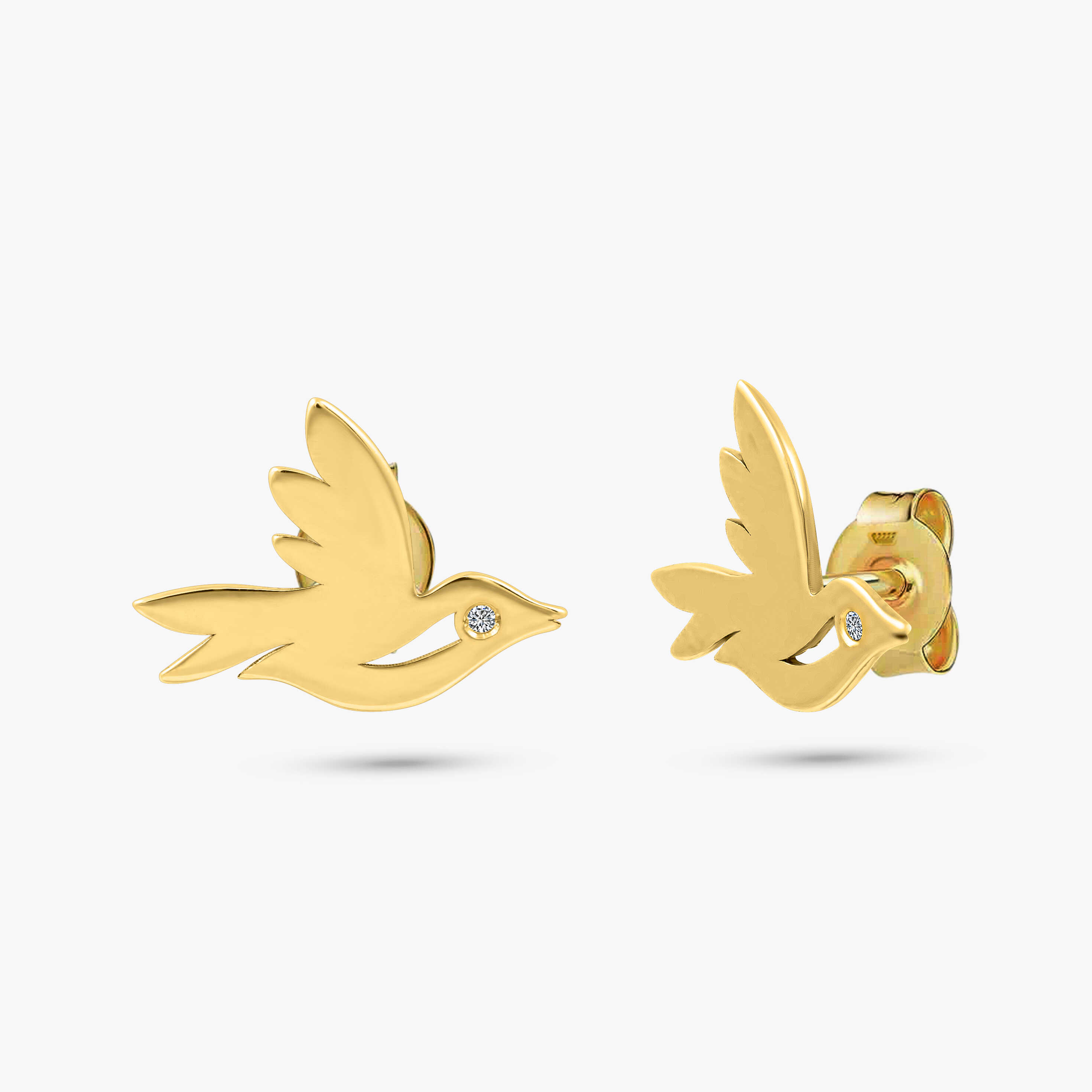 עגילי דרור מזהב 14K וזרקונים נוצצים