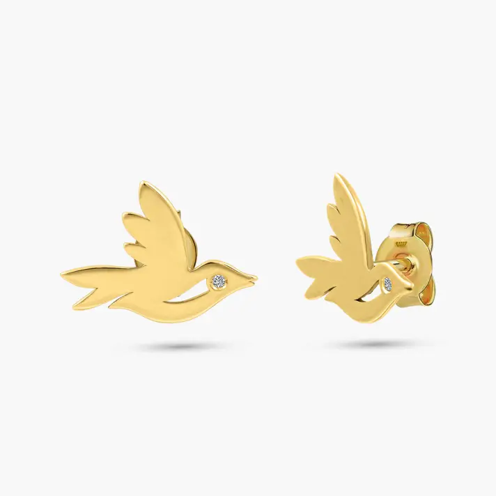 עגילי דרור מזהב 14K וזרקונים נוצצים