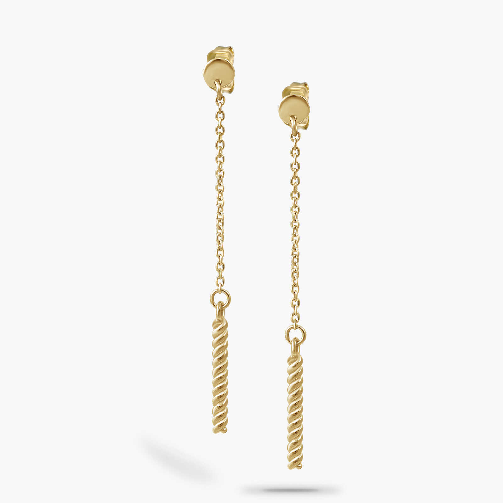 עגילי זהב ארוכים עם סיומת צמה