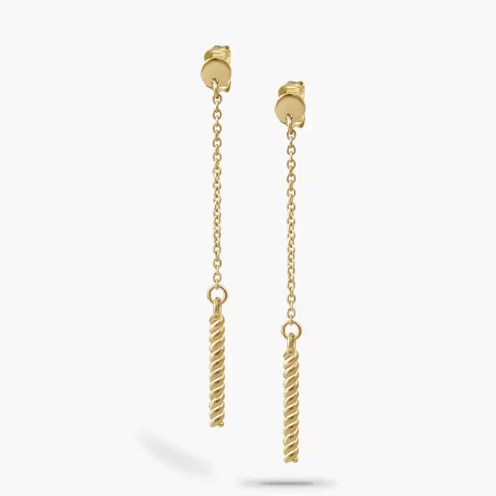 עגילי זהב ארוכים עם סיומת צמה