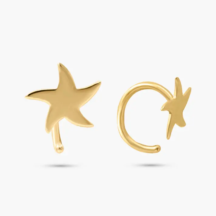 עגילי כוכב מזהב 14K בפטנט ללא סוגר