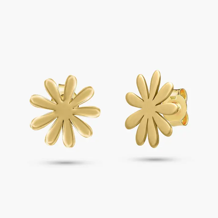 עגילי זהב צמוד לאוזן בצורת פרחי חינניות