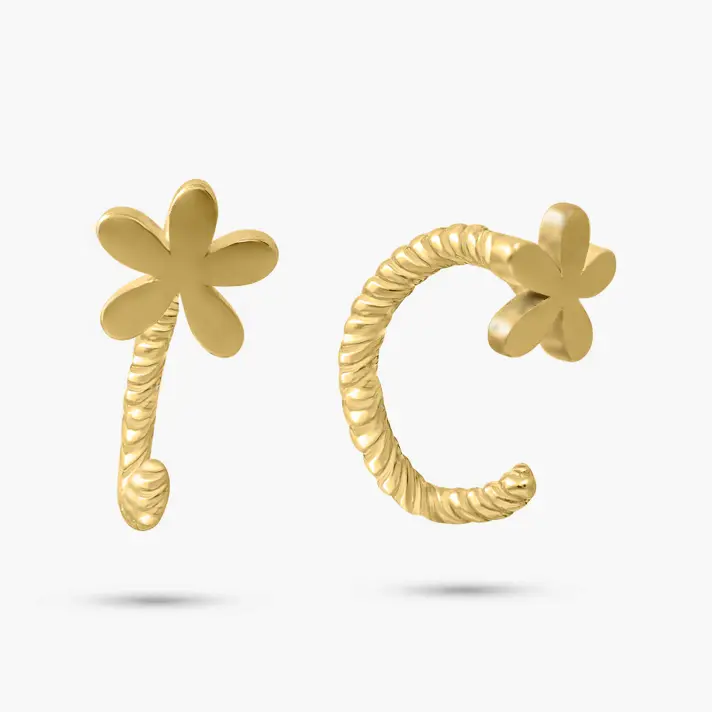 עגילי פרח מזהב 14K בפטנט ללא סוגר