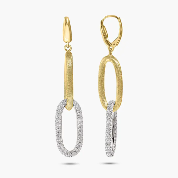 עגילי חוליות מעוגלות מזהב בשיבוץ זרקונים