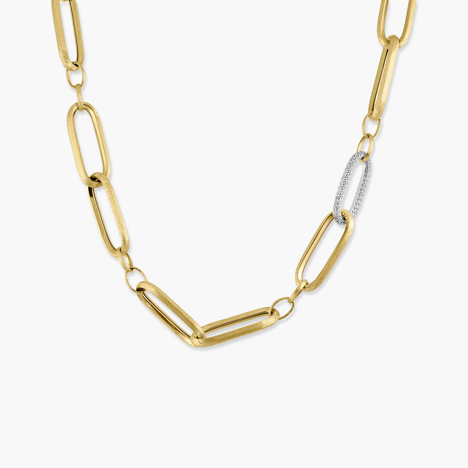 שרשרת זהב מחוליות בשיבוץ זרקונים