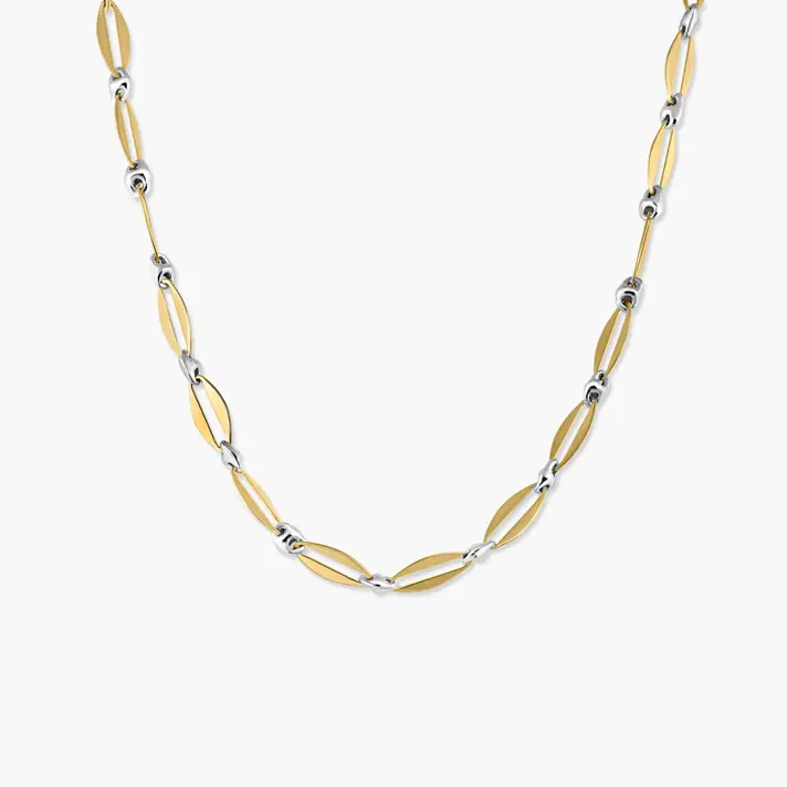 שרשרת זהב 14K טהיטי בשילוב חוליות מעוגלות ביקולור