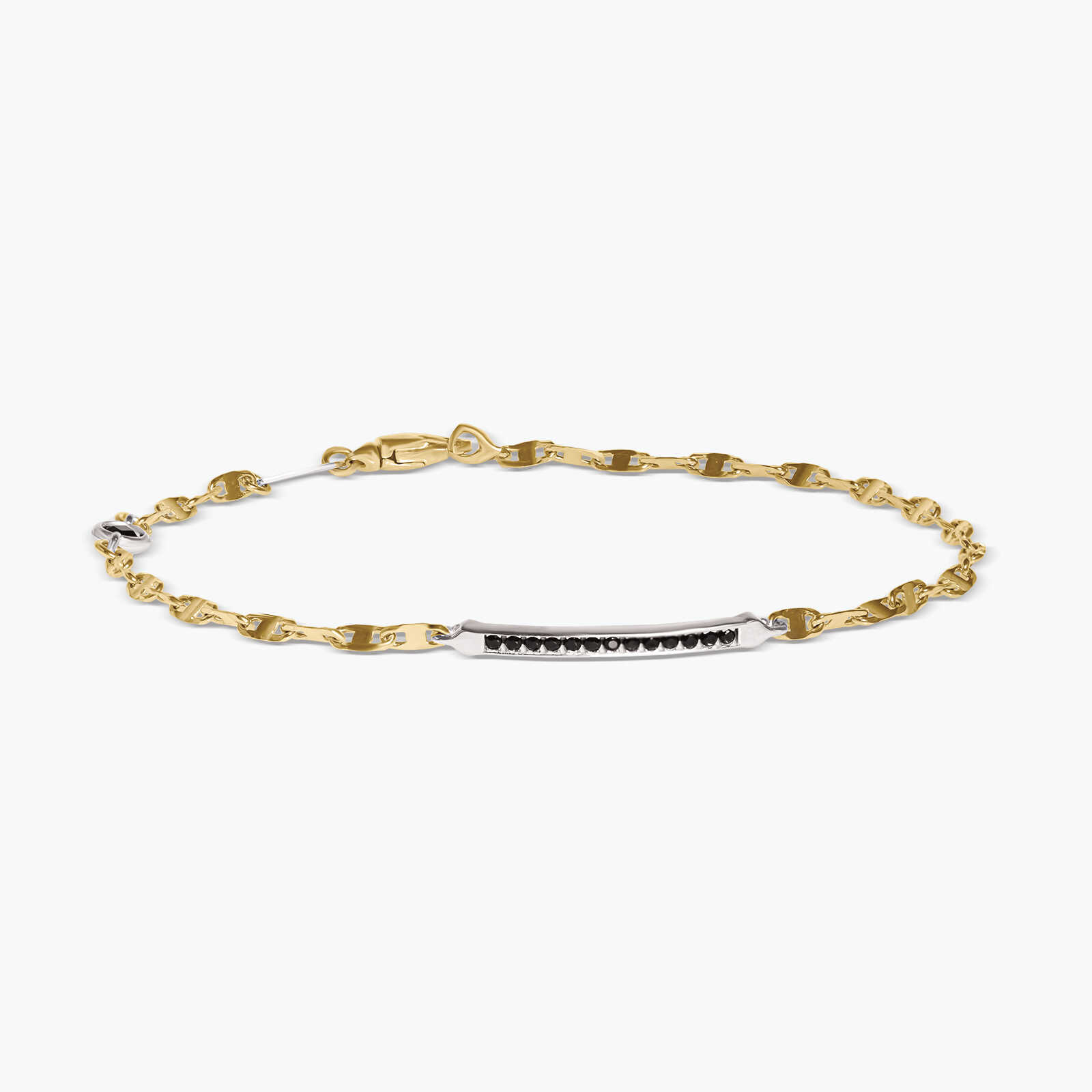 צמיד זהב 14K עם פלטת זהב משובצת זרקונים שחורים