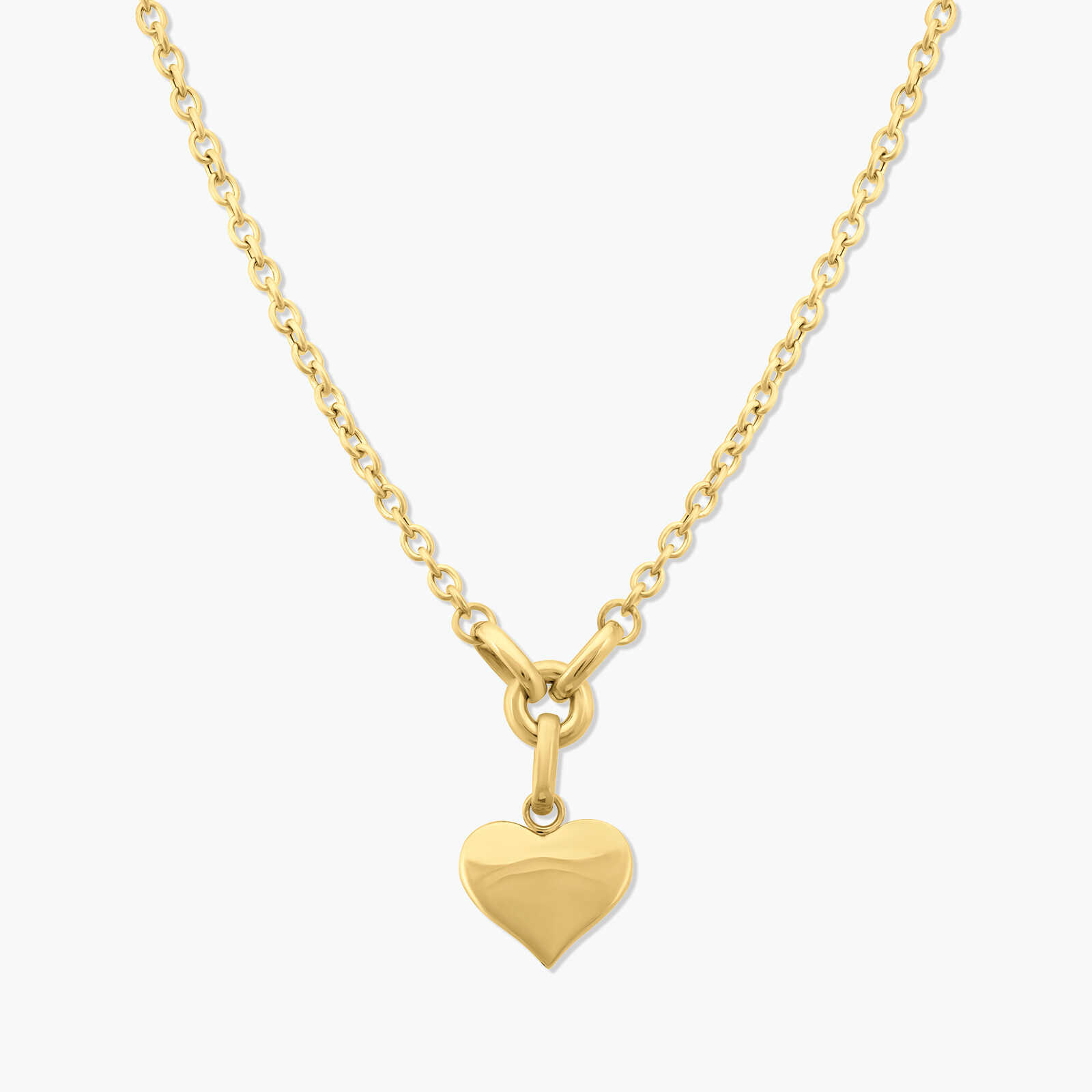 שרשרת זהב בסיומת חוליות ובשילוב תליון לב