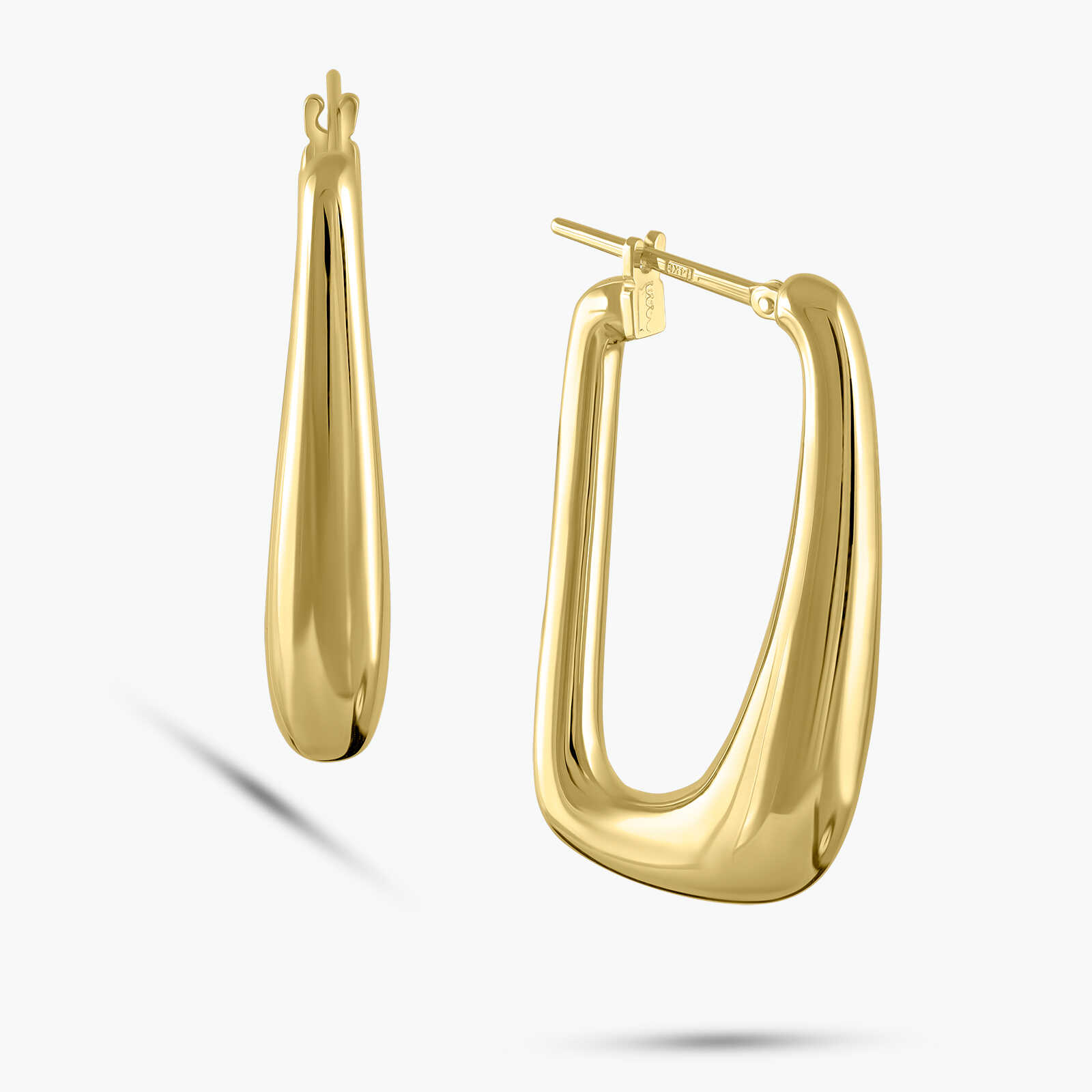 עגילי קלרה- חישוקים מרובעים מזהב 14K