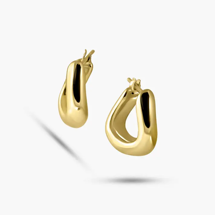 עגילי זהב 14K במראה חישוקים לא סימטריים