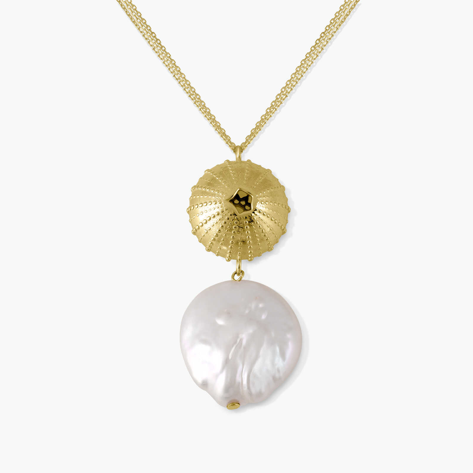 שרשרת זהב עם תליון דמוי צדף ופנינת ckeshi